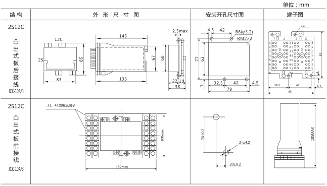 DZB-551中間繼電器外形及安裝尺寸圖片