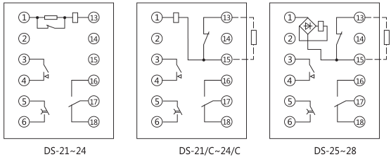 DS-23時間繼電器內(nèi)部接線及外引接線圖(正視圖)