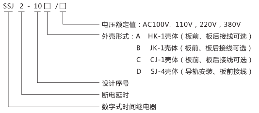 SSJ2-10C交流斷電延時(shí)繼電器型號命名及含義圖片