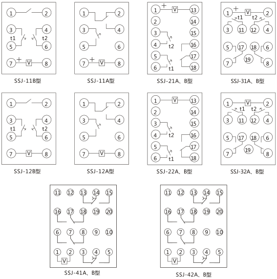 SSJ-11B靜態(tài)時(shí)間繼電器內(nèi)部接線及外引接線圖(正視圖)圖片
