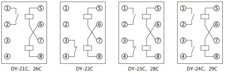 DY-28C、D電壓繼電器內(nèi)部接線圖