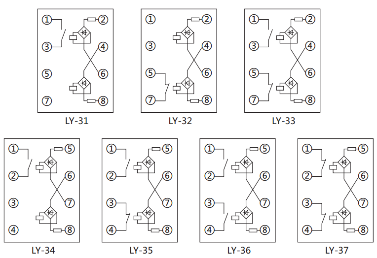 LY-32電壓繼電器內(nèi)部接線及外引接線圖