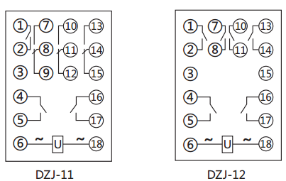 DZJ-12交流中間繼電器內(nèi)部接線(xiàn)圖及外引接線(xiàn)圖