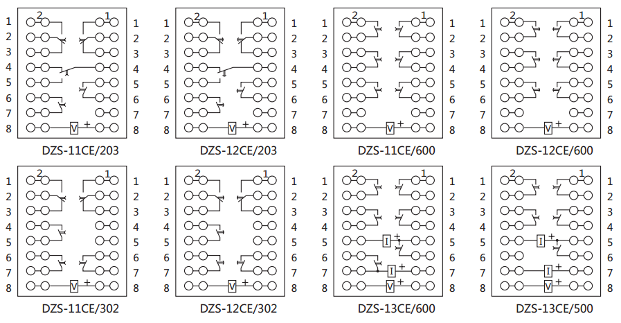 DZS-12CE延時(shí)中間繼電器內(nèi)部接線圖及外引接線圖