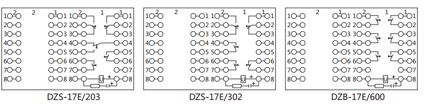 DZS-17E/302延時(shí)中間繼電器內(nèi)部接線及外引接線圖（背視）