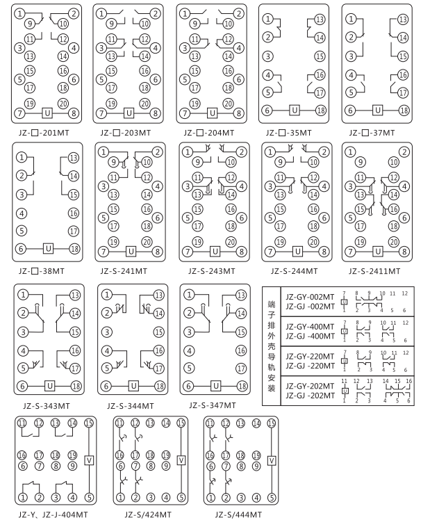JZ-Y-38MT跳位、合位、電源監(jiān)視中間繼電器內(nèi)部接線圖