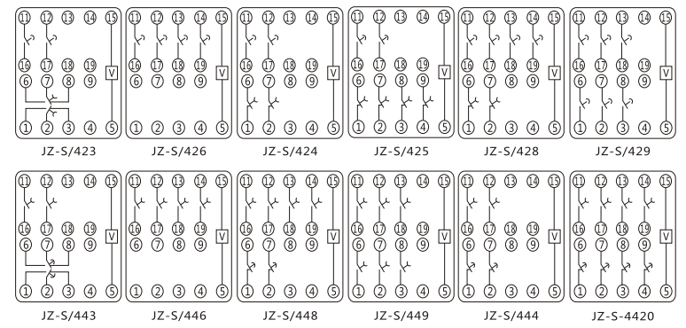 JZ-S/342靜態(tài)可調(diào)延時(shí)中間繼電器內(nèi)部接線圖及外引接線圖