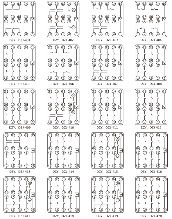 DZY（J)-421導(dǎo)軌式中間繼電器內(nèi)部端子外引接線圖(正視)