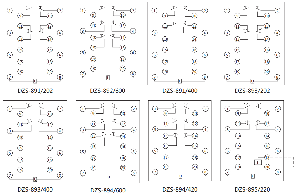 DZS-894延時中間繼電器內(nèi)部接線圖及外引接線圖（背視）