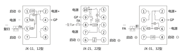 JX-32靜態(tài)信號繼電器內(nèi)部接線及外部引線圖